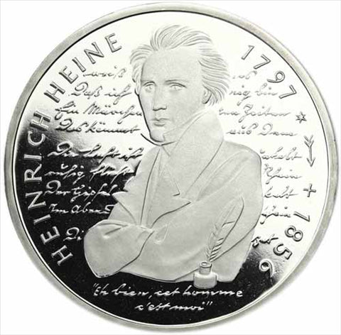 BRD 10 Deutsche Mark 1997 PP Heinrich Heine Münzzeichen D