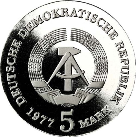 DDR 5 Mark Münze 1977 PP - Turnvater Ludwig Jahn