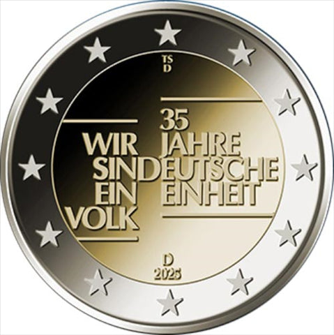 Deutschland 2 Euro 2025 Deutsche Einheit Münzzeichen F